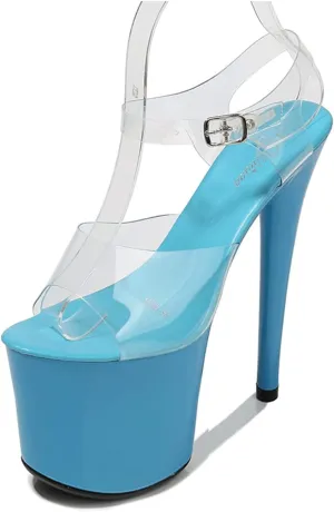 WOilERQ Women's PVC Transparent Stiletto Heels Open Toe Platform High Heels Sandals Ankle Strap Buckle Dress Shoes for Prom Dressing Party Stripper 20cm/7.8inch