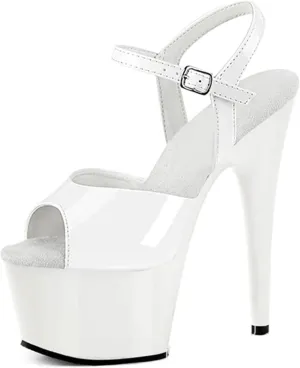 WOilERQ Women's Stiletto Heels Open Toe Platform High Heels Sandals Sexy Patent Leather Ankle Strap Dress Shoes for Prom Dressing Party 6.7 Inch,White,8.5