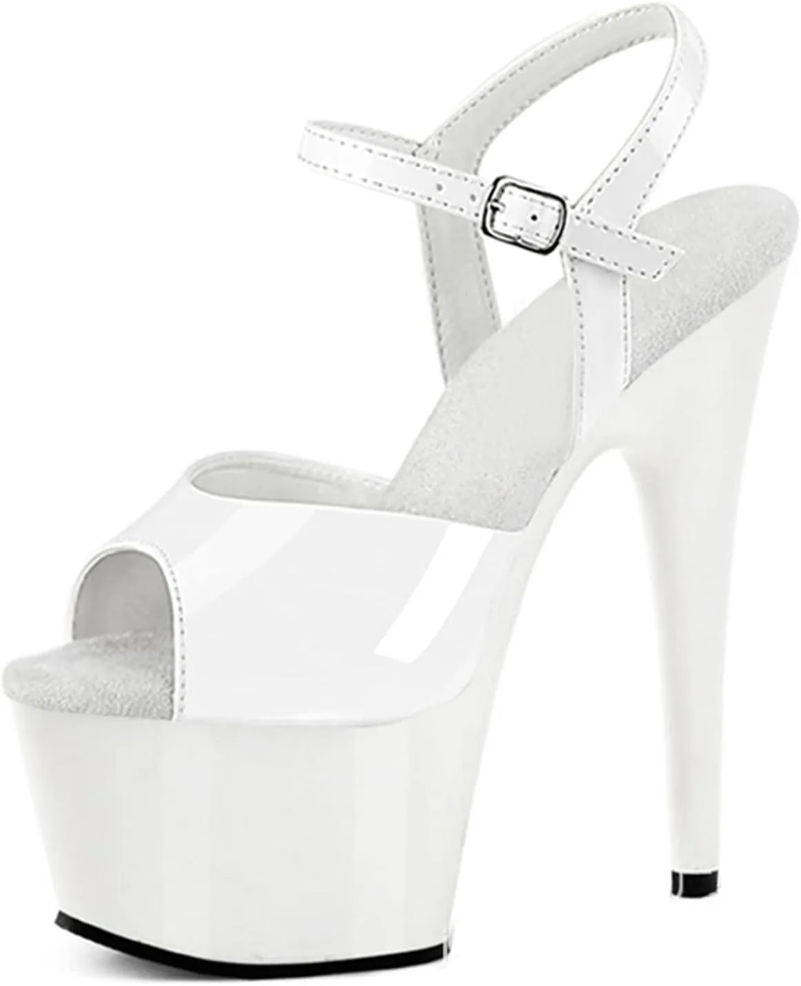 WOilERQ Women's Stiletto Heels Open Toe Platform High Heels Sandals Sexy Patent Leather Ankle Strap Dress Shoes for Prom Dressing Party 6.7 Inch,White,8.5