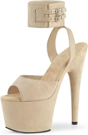 WOilERQ Womens Suede Sandals Platform Peep Open Toe Ankle Strap Slingback Super high Heels Sexy Nightclub Pole Dancing Stripper Club Dress Shoes 17cm,Beige,11