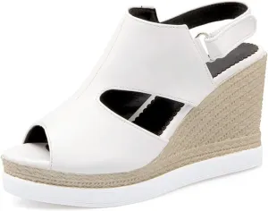 WOilERQ Women's Wedge Sandal Open Toe High Heel Summer Platform Fish Mouth Sandals Slingback Dress Office Party Shoes
