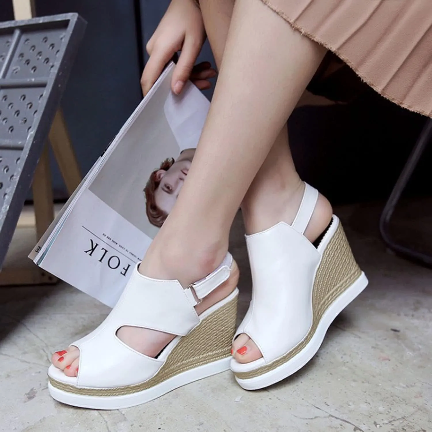 WOilERQ Women's Wedge Sandal Open Toe High Heel Summer Platform Fish Mouth Sandals Slingback Dress Office Party Shoes