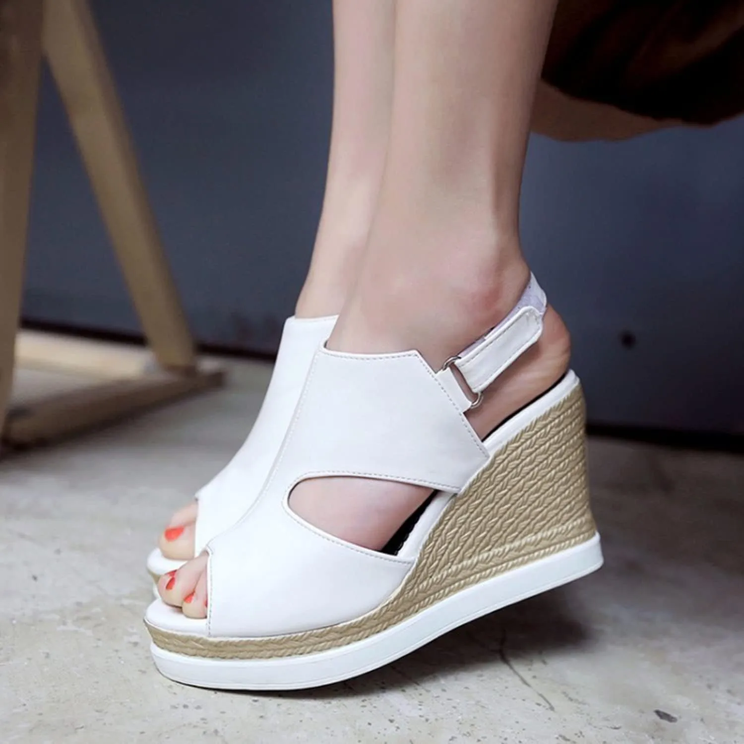 WOilERQ Women's Wedge Sandal Open Toe High Heel Summer Platform Fish Mouth Sandals Slingback Dress Office Party Shoes