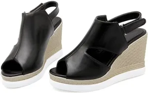 WOilERQ Women's Wedge Sandal Open Toe High Heel Summer Platform Fish Mouth Sandals Slingback Dress Office Party Shoes