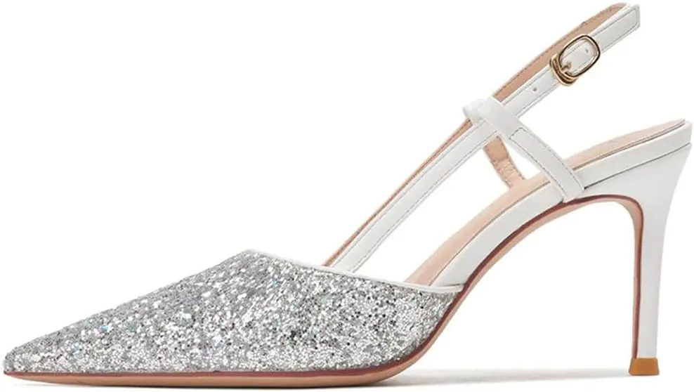 Women Bling Silver Gold Glitter Slingback High Heels Sandals Wedding Party Shoes Thin Heels Sexy Open Toe Buckle Strap