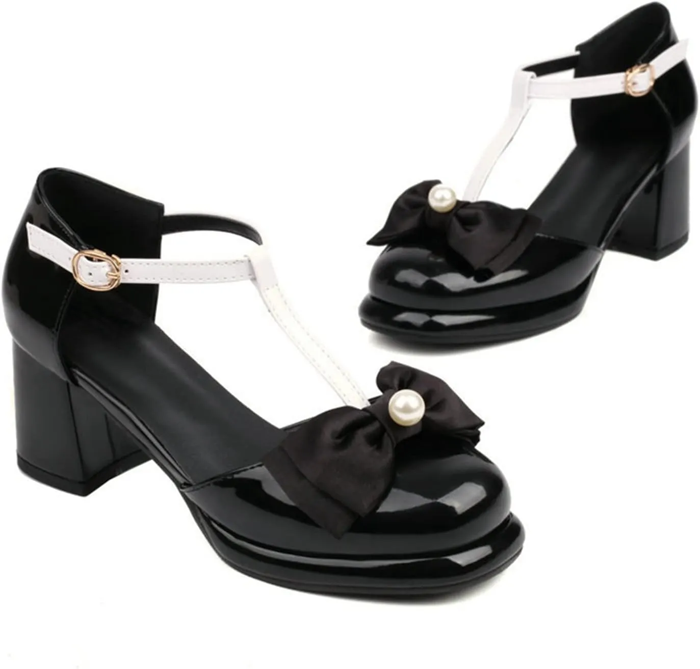 Women Closed Toe Sandals Platform Mary Jane Pumps T-Strap Bow Chunky Block Heel Fashion Dress Shoes