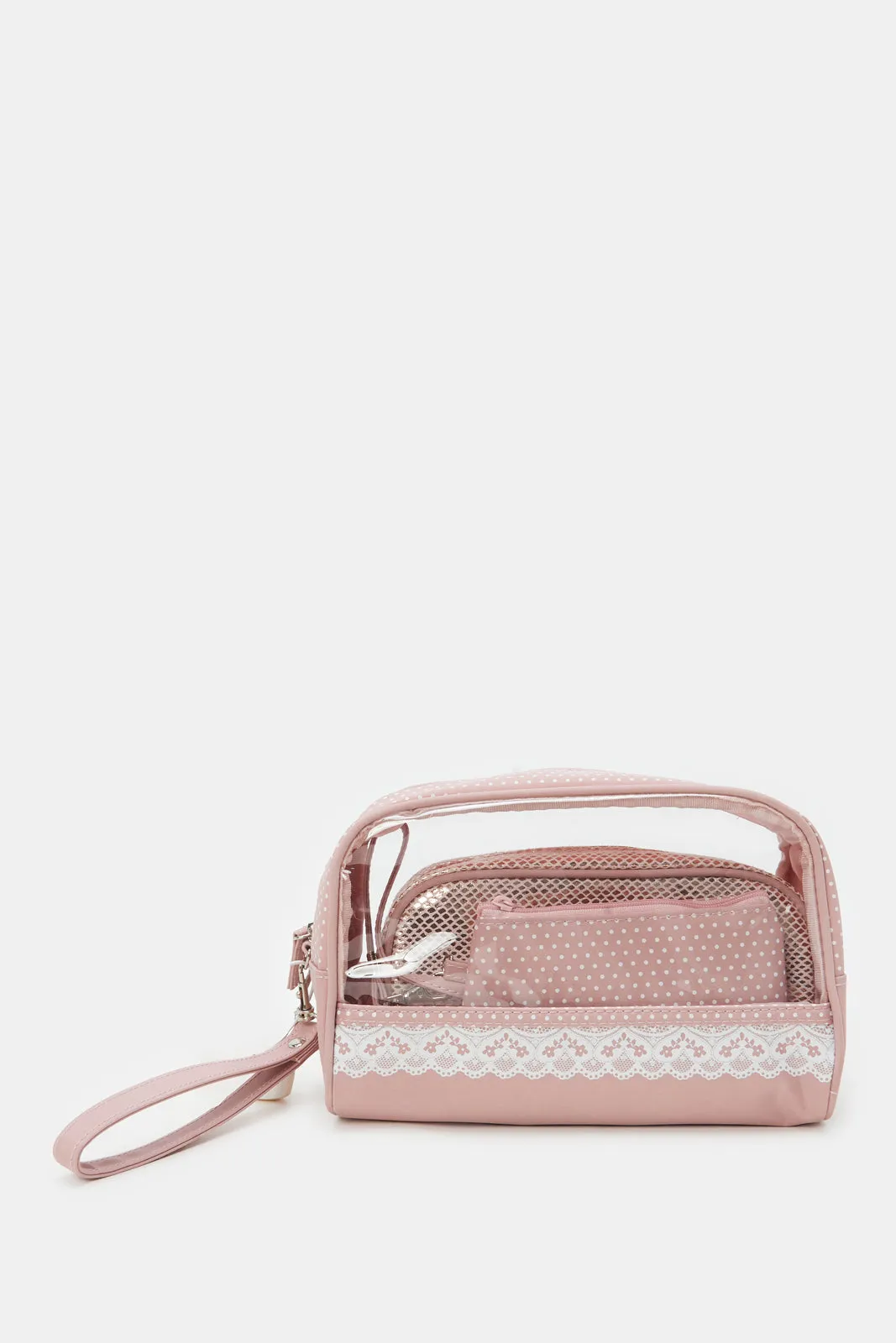 Women Pink Printed Cosmetic Pouch Set (4 Piece)