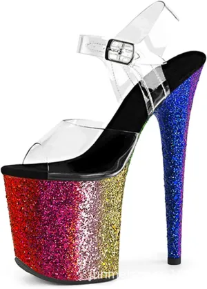Women Platform Sandals Peep Open Toe Ankle Strap Slingback Super high Heels Sequins Glitter Dress Shoes Pumps for Sexy Nightclub Pole Dancing Stripper Club,Black,5.5