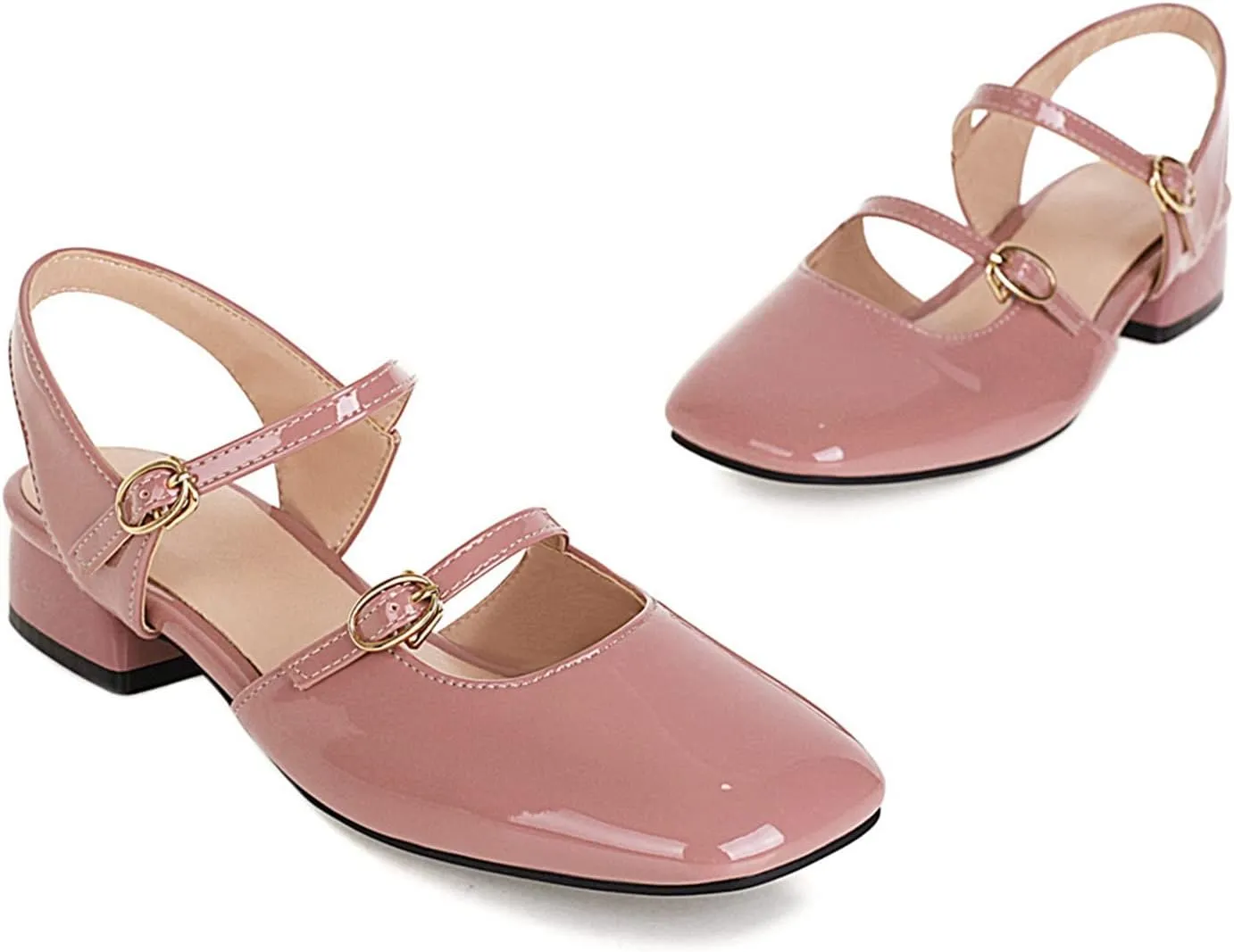 Women Slingback Mary Jane Closed Square Toe Pumps Low Heel Sandals Comfort Patent Leather Dress Shoes