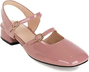 Women Slingback Mary Jane Closed Square Toe Pumps Low Heel Sandals Comfort Patent Leather Dress Shoes