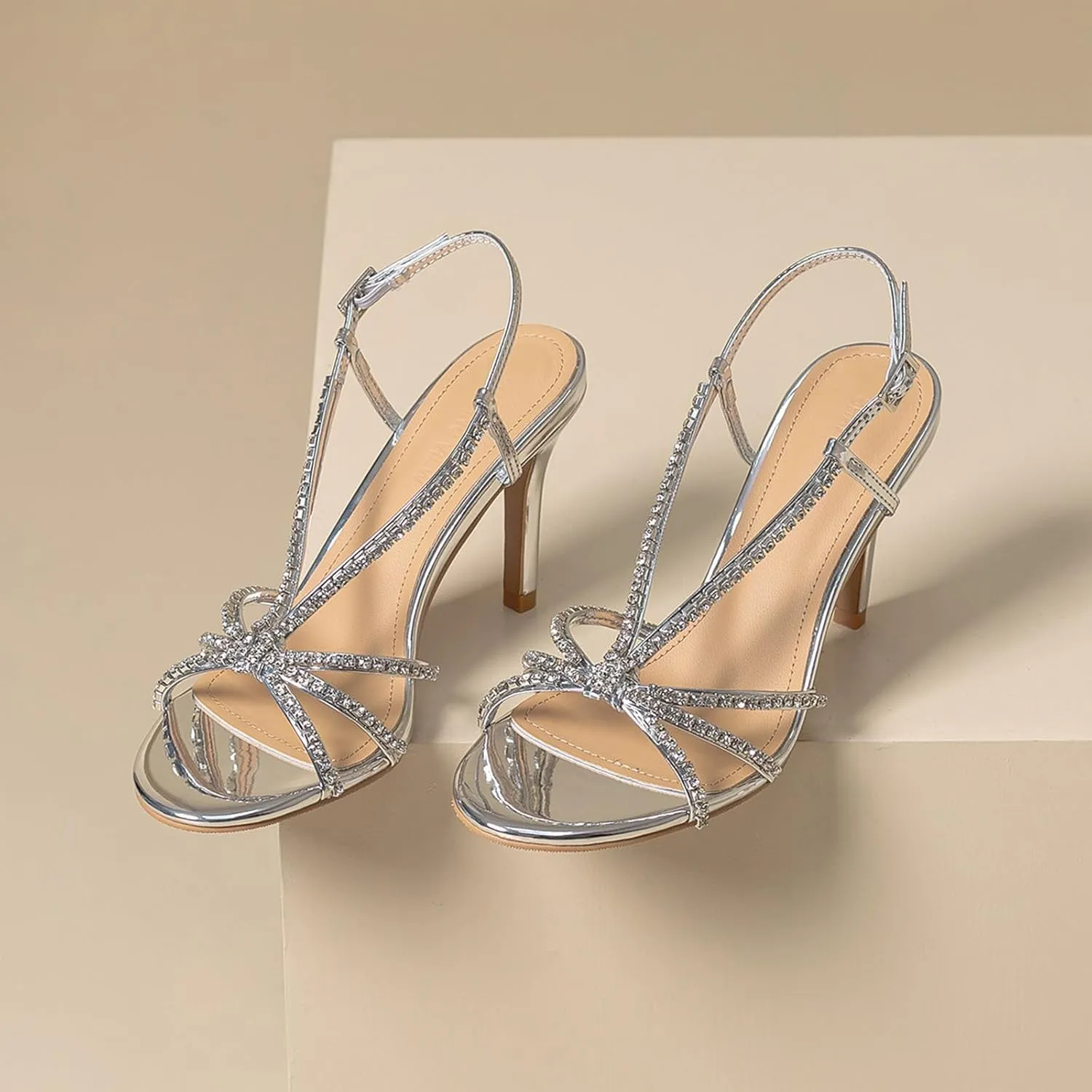 Women Sparkle Rhinestone Strappy Stiletto Sandals with Ankle Strap Glitter Fish Mouth Open Toe Sexy High Heel Sandal for Dance Prom Dress Shoes