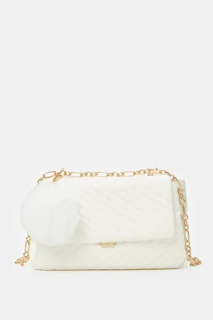 Women White Quilted Cross Body Bag