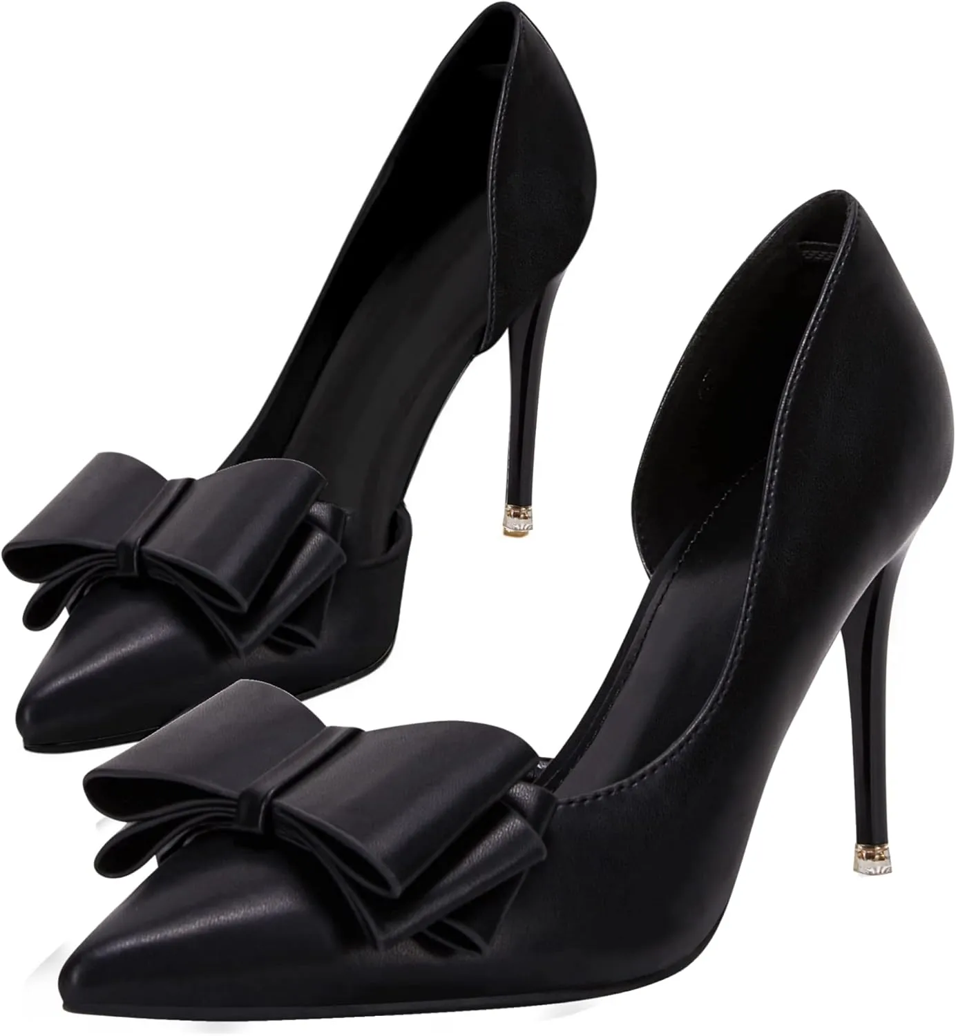 Womens Bow Heels Closed Pointed Toe Dress Shoes Stiletto Slip on Wedding Pumps