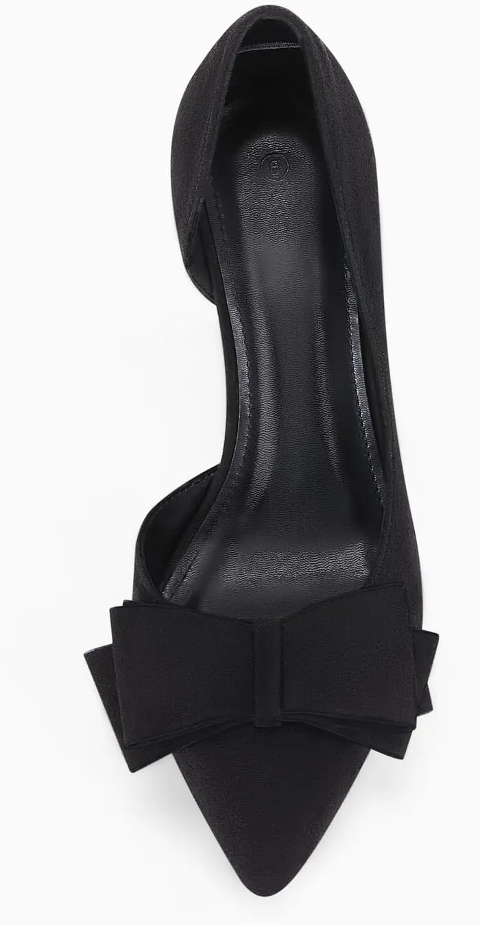 Womens Bow Heels Closed Pointed Toe Dress Shoes Stiletto Slip on Wedding Pumps