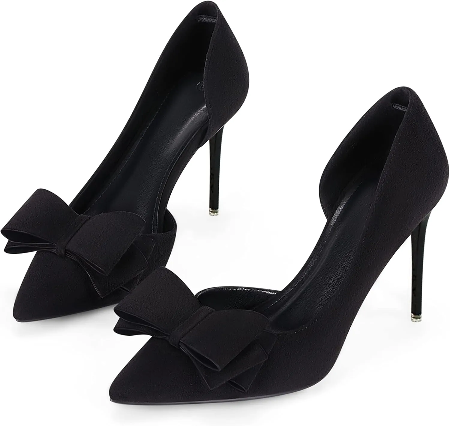 Womens Bow Heels Closed Pointed Toe Dress Shoes Stiletto Slip on Wedding Pumps