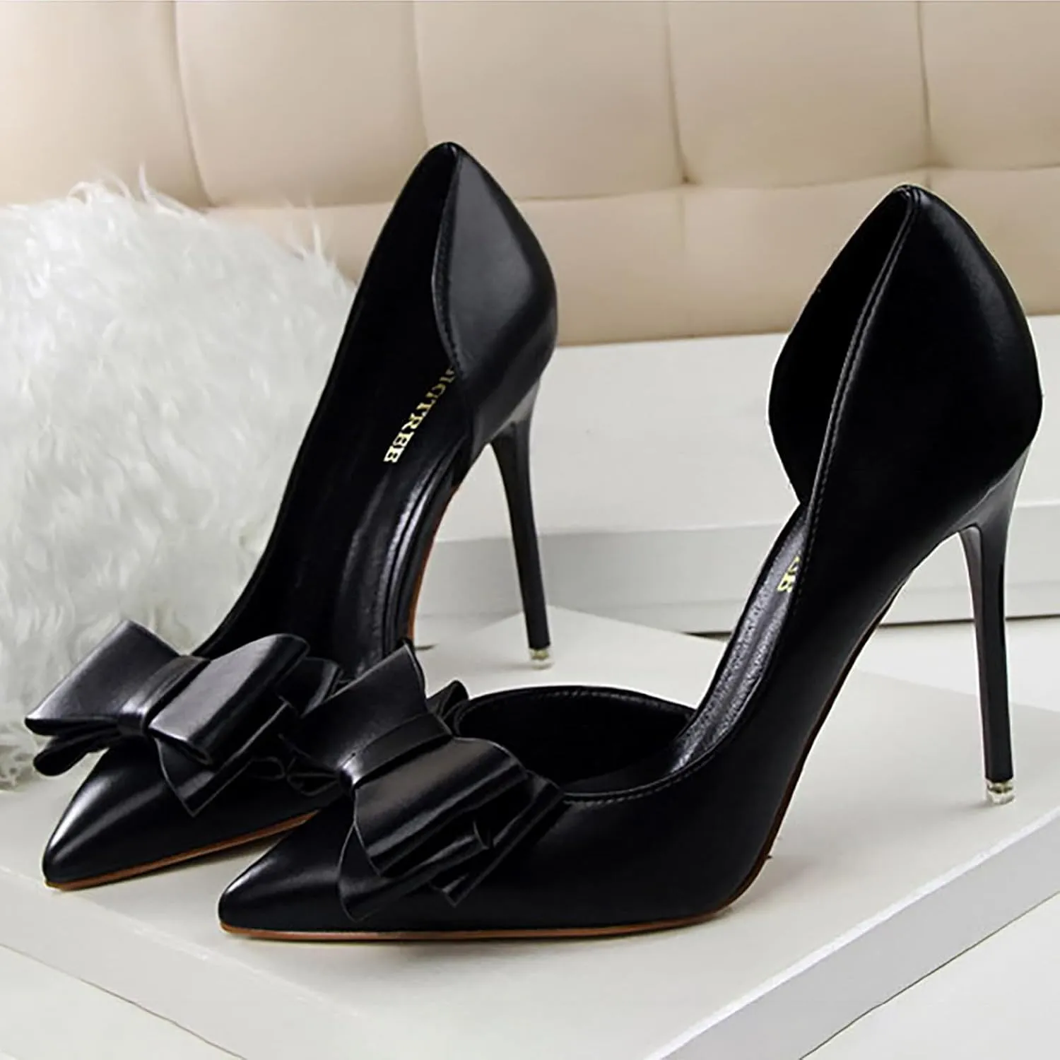 Womens Bow Heels Stiletto D'Orsay Double Bow Pumps Pointed Toe Women Dress Shoes Slip on Wedding Shoes for Bride Bridesmaid