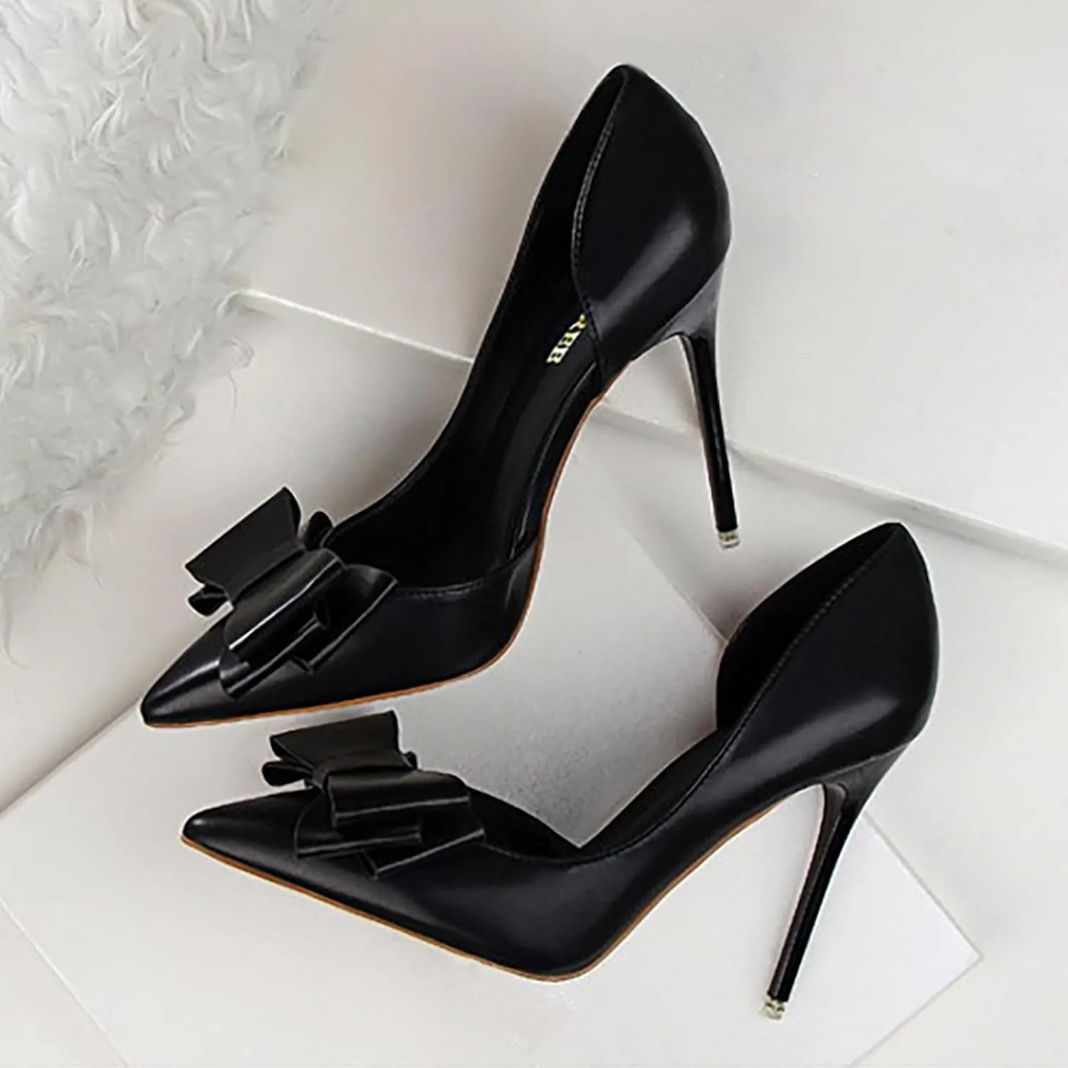 Womens Bow Heels Stiletto D'Orsay Double Bow Pumps Pointed Toe Women Dress Shoes Slip on Wedding Shoes for Bride Bridesmaid
