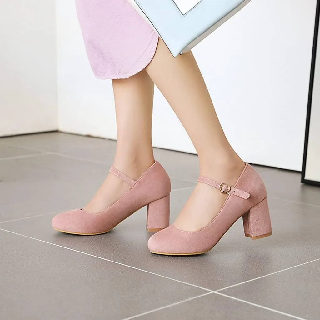 Women's Chunky Block Mid Heel Pumps Square Toe Bowknot Suede Comfort Slip-On Work Office Dress Shoes