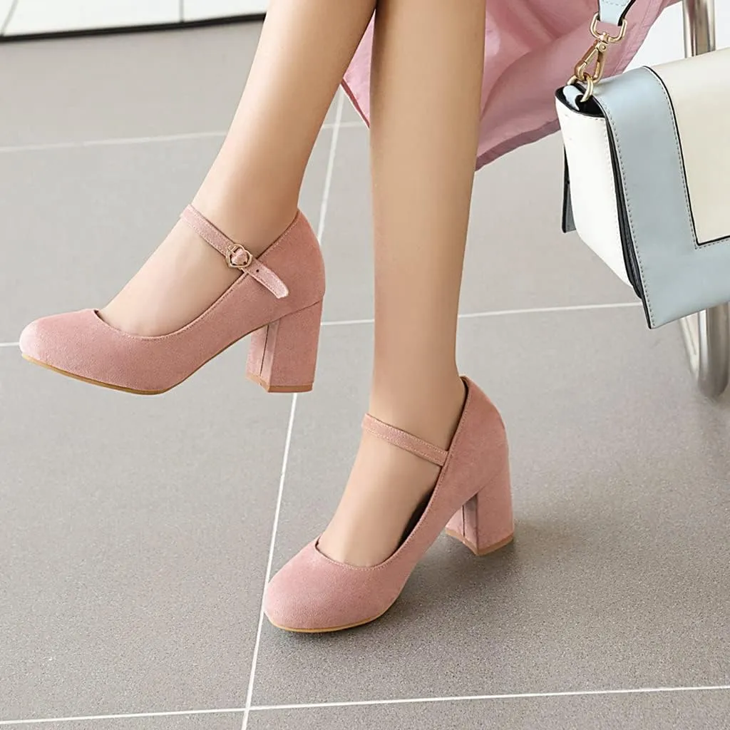 Women's Chunky Block Mid Heel Pumps Square Toe Bowknot Suede Comfort Slip-On Work Office Dress Shoes