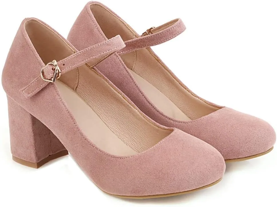 Women's Chunky Block Mid Heel Pumps Square Toe Bowknot Suede Comfort Slip-On Work Office Dress Shoes