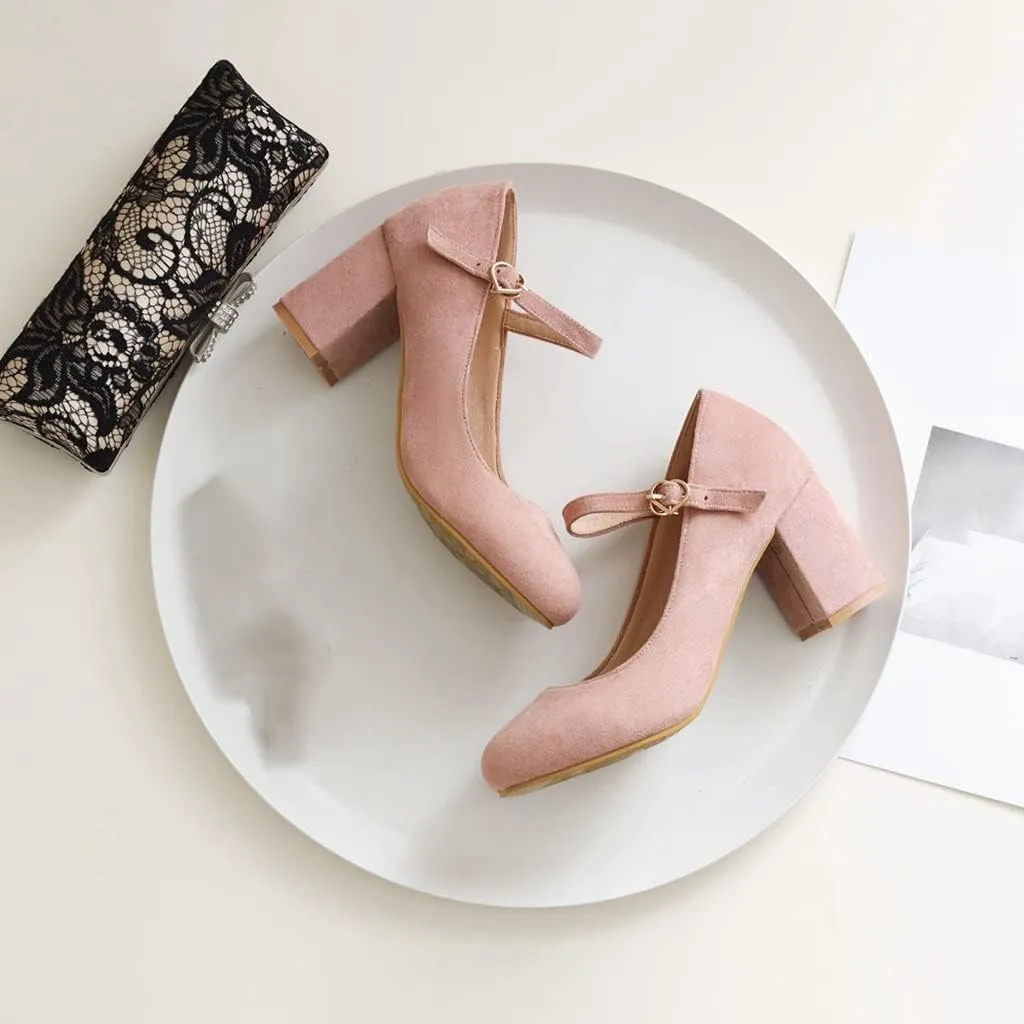 Women's Chunky Block Mid Heel Pumps Square Toe Bowknot Suede Comfort Slip-On Work Office Dress Shoes
