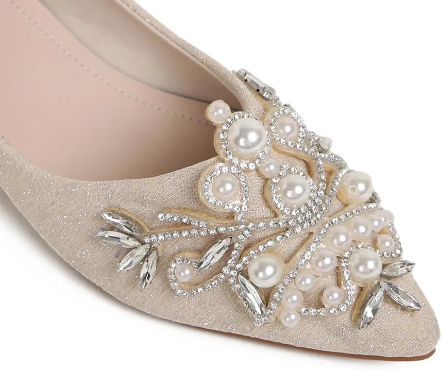 Women's Chunky Heel Comfortable Work Shoes Rhinestones Pearl Dress Wedding Pumps for Women - 1.18Inches Height
