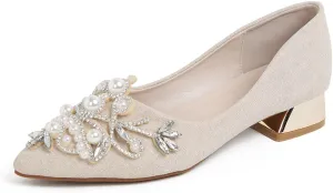 Women's Chunky Heel Comfortable Work Shoes Rhinestones Pearl Dress Wedding Pumps for Women - 1.18Inches Height