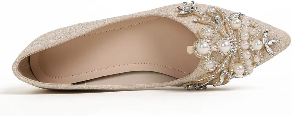 Women's Chunky Heel Comfortable Work Shoes Rhinestones Pearl Dress Wedding Pumps for Women - 1.18Inches Height