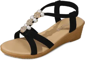Women's Comfortable Wedge Sandals Summer Casual Open Toe Lightweight Breathable Slip On Beach Shoes for Outdoor