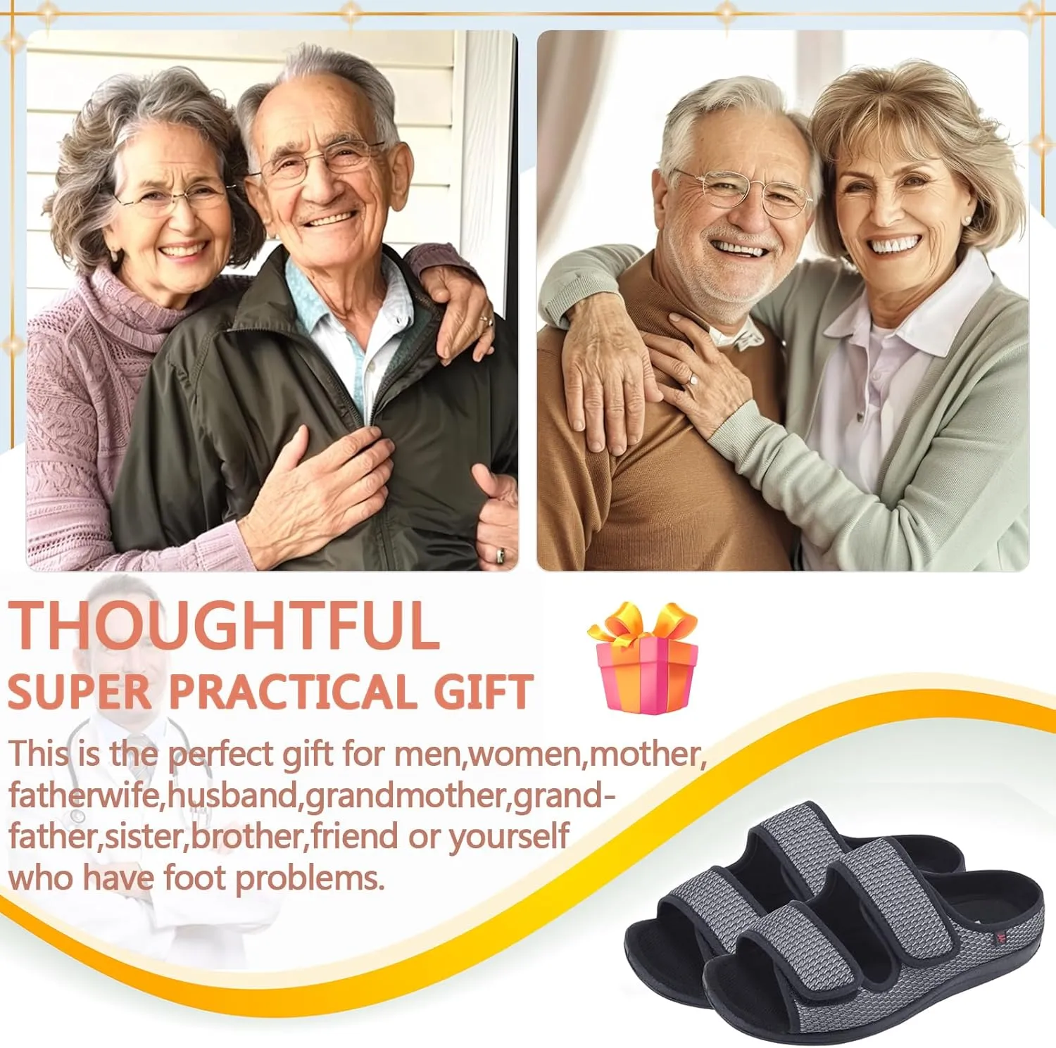 Women's Diabetic Sandals, Extra Wide Width, Open Toe, Adjustable Magic Stickers for Wide Feet, Big Toes, Arthritis, Swollen Feet