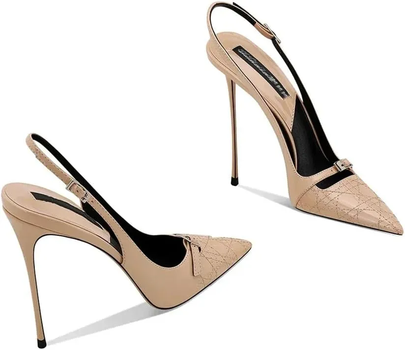 Women's Elegant Decoration Ankle Strap Pumps Pointed Toe High Heels Wedding Bride Casual Shoes