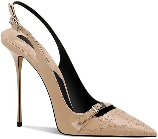 Women's Elegant Decoration Ankle Strap Pumps Pointed Toe High Heels Wedding Bride Casual Shoes