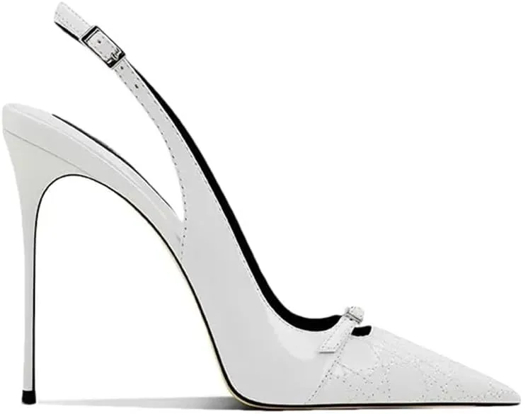 Women's Elegant Decoration Ankle Strap Pumps Pointed Toe High Heels Wedding Bride Casual Shoes