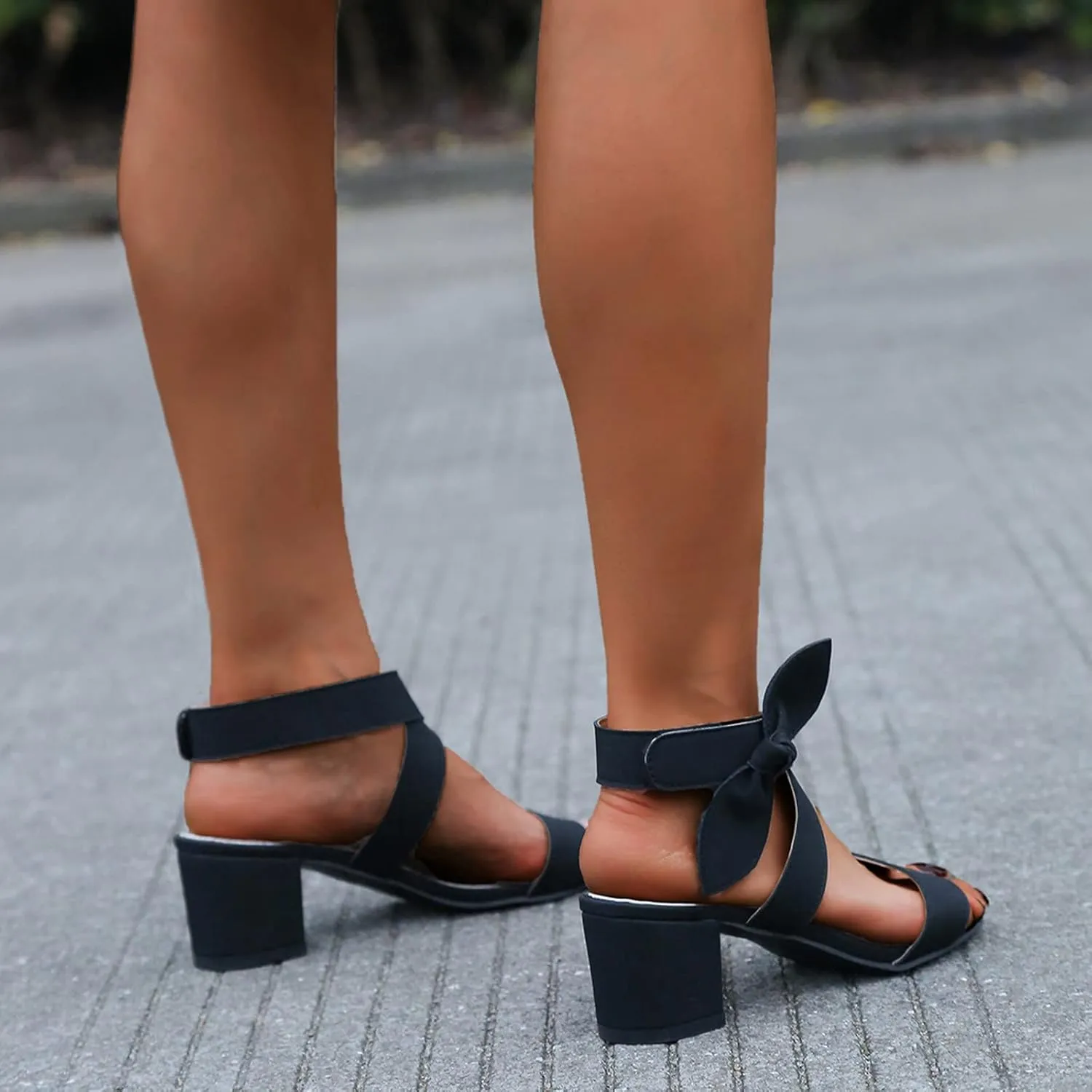 Women's Heel Sandals Open Toe Strap Ankle Buckle Bowknot Dress Pump Shoes Fashion Elegant Casual Summer Chunky Heels