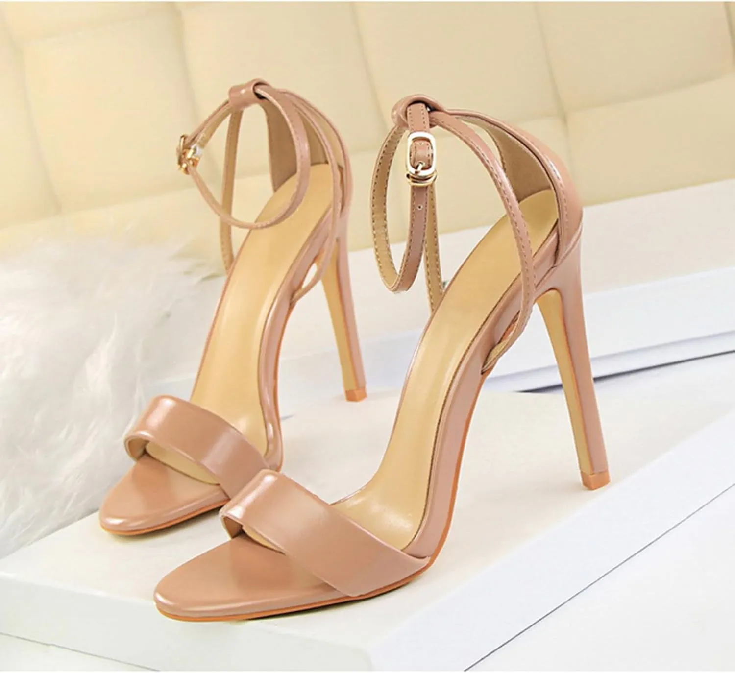 Women's Heeled Sandals Stilettos Open Shallow Mouthed Pointed Ankle Strap Heels Sexy Comfort Strappy Dress Shoes Wedding Bridal Pumps Sandals