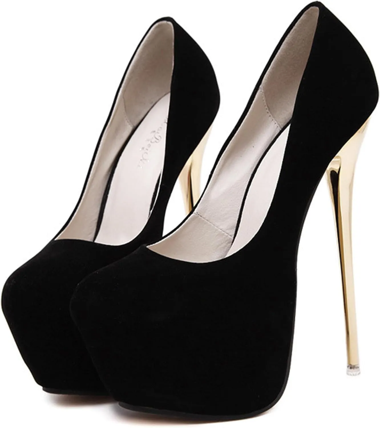 Women's Heels Stiletto Waterproof Platform Slip On Pumps Dress Large Size Shallow Mouth 16cm High Suede 2.36 Inch for Office Party Wedding Clubbing