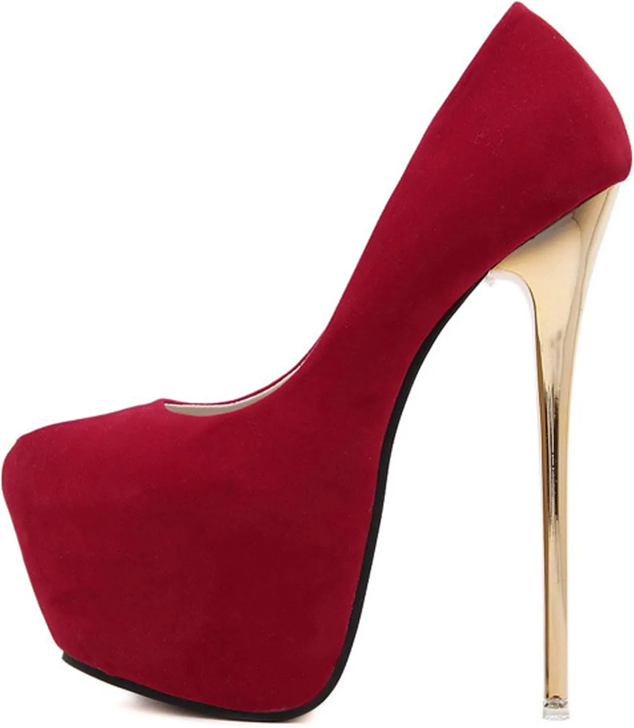 Women's Heels Stiletto Waterproof Platform Slip On Pumps Dress Large Size Shallow Mouth 16cm High Suede 2.36 Inch for Office Party Wedding Clubbing