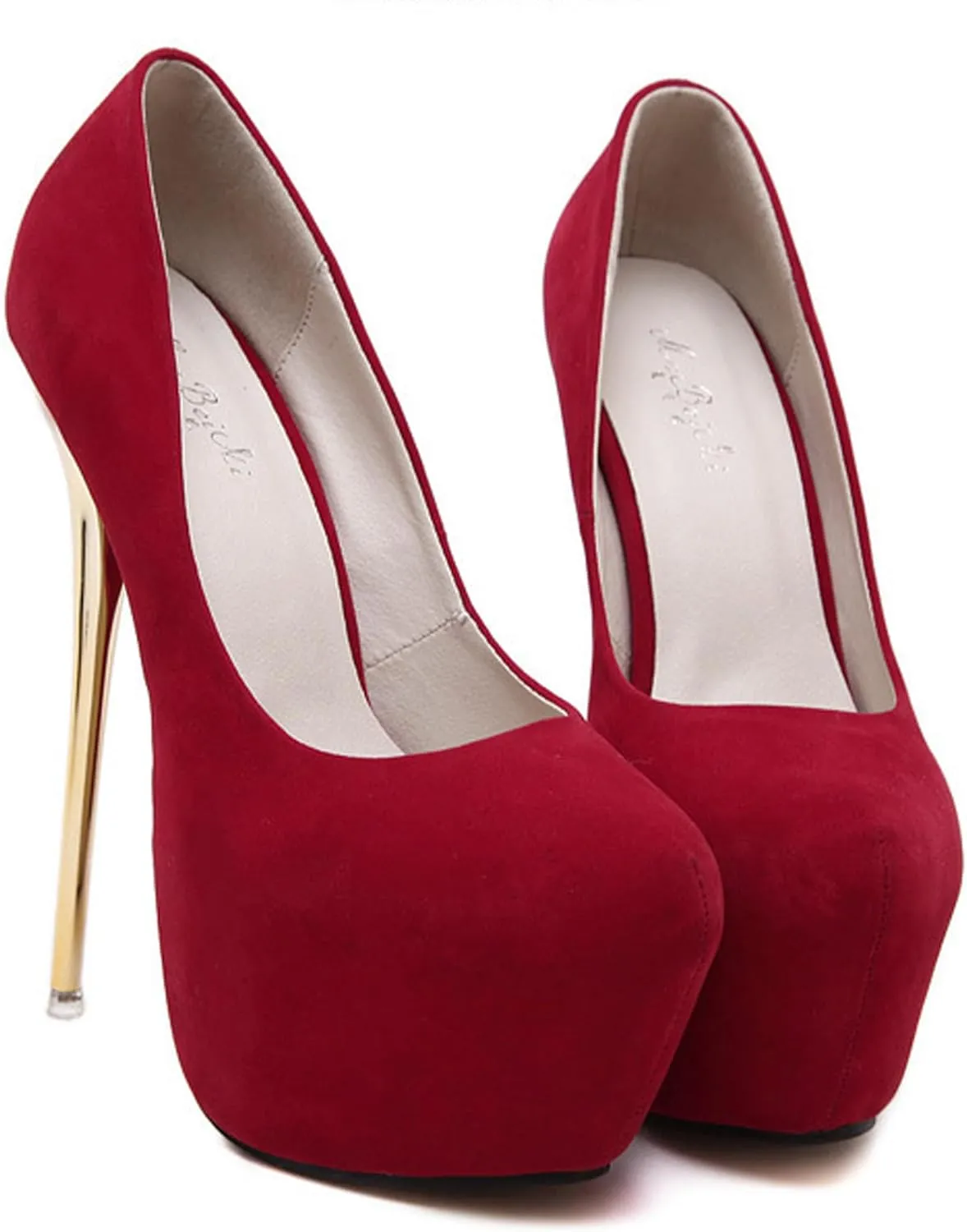 Women's Heels Stiletto Waterproof Platform Slip On Pumps Dress Large Size Shallow Mouth 16cm High Suede 2.36 Inch for Office Party Wedding Clubbing