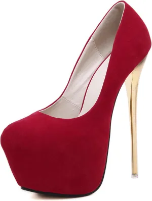 Women's Heels Stiletto Waterproof Platform Slip On Pumps Dress Large Size Shallow Mouth 16cm High Suede 2.36 Inch for Office Party Wedding Clubbing