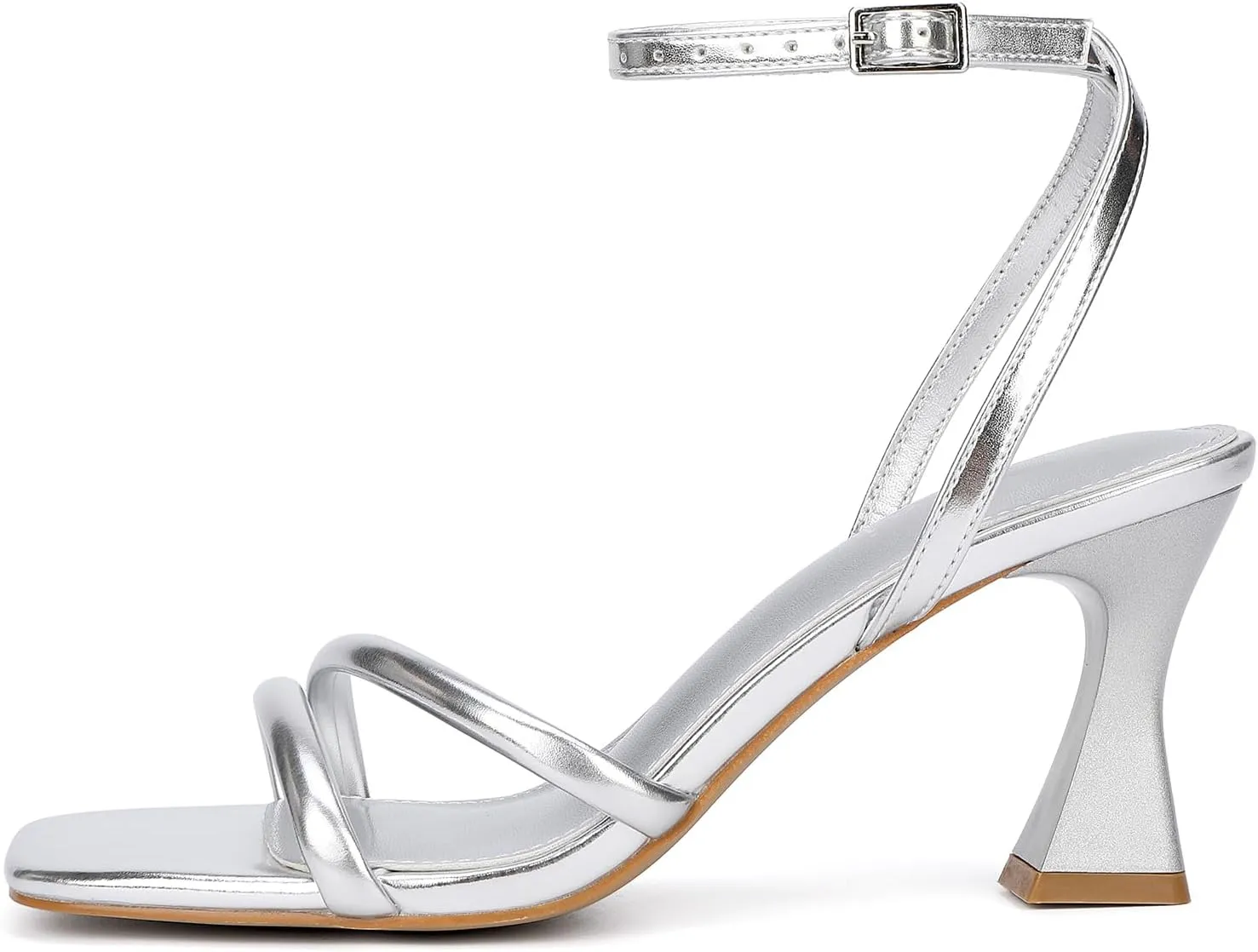 Women's Kitten Strappy Mid heels Square Open Toe Ankle Strap Heeled Sandals