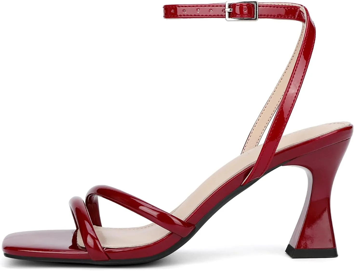 Women's Kitten Strappy Mid heels Square Open Toe Ankle Strap Heeled Sandals