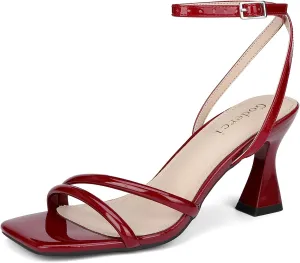 Women's Kitten Strappy Mid heels Square Open Toe Ankle Strap Heeled Sandals