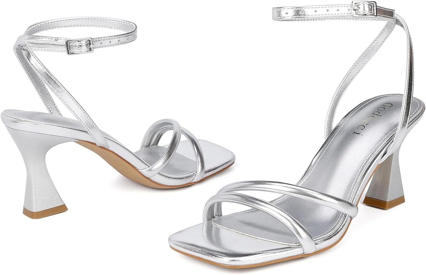 Women's Kitten Strappy Mid heels Square Open Toe Ankle Strap Heeled Sandals