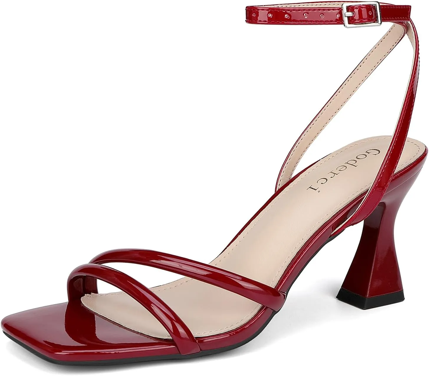 Women's Kitten Strappy Mid heels Square Open Toe Ankle Strap Heeled Sandals