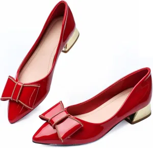 Women's Low Block Chunky Heels Pumps Shoes Pointed Toe Closed Toe Work Pumps Comfortable Slip-on Heels