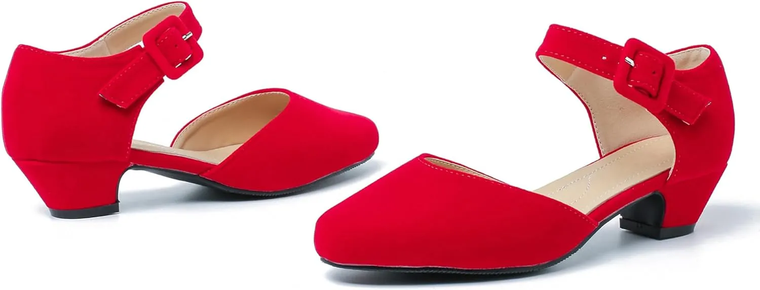 Women's Low Block Heels Ankle Buckle Strap Closed Toe Comfortable Chunky Heel Dress Work Pumps