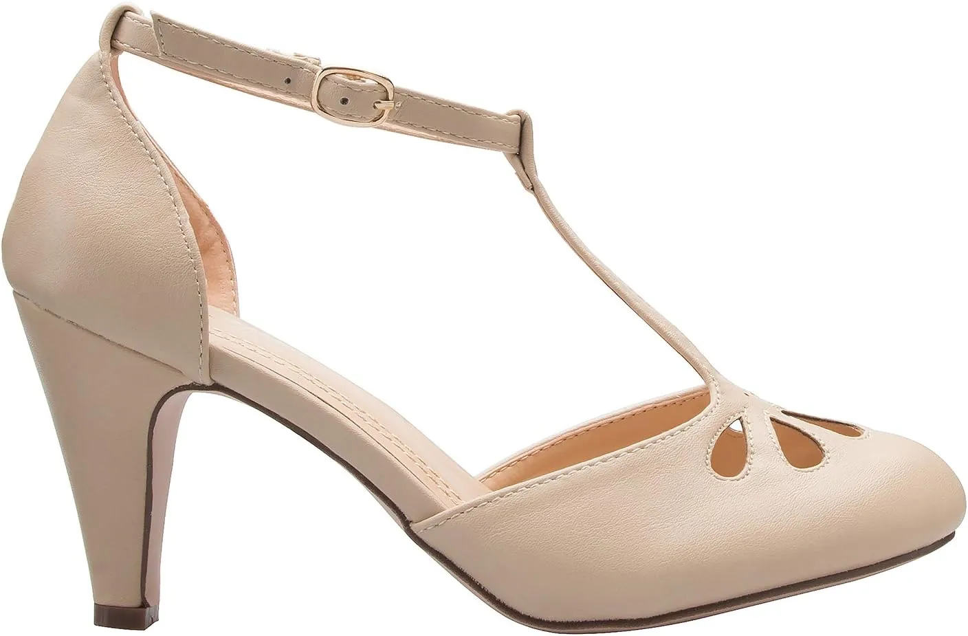 Women's Low Heels Mary Jane Pumps - Adorable Vintage Shoes- Unique Round Toe Design with an Adjustable T Strap