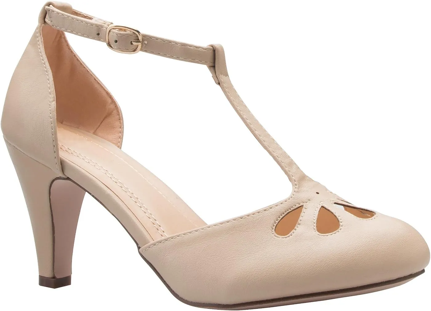Women's Low Heels Mary Jane Pumps - Adorable Vintage Shoes- Unique Round Toe Design with an Adjustable T Strap