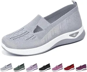Womens Orthopedic Sneakers Slip on Walking Shoes Breathable Soft Woven Non-Slip Shoe Mesh-Comfortable Lightweight Footwear Arch Support