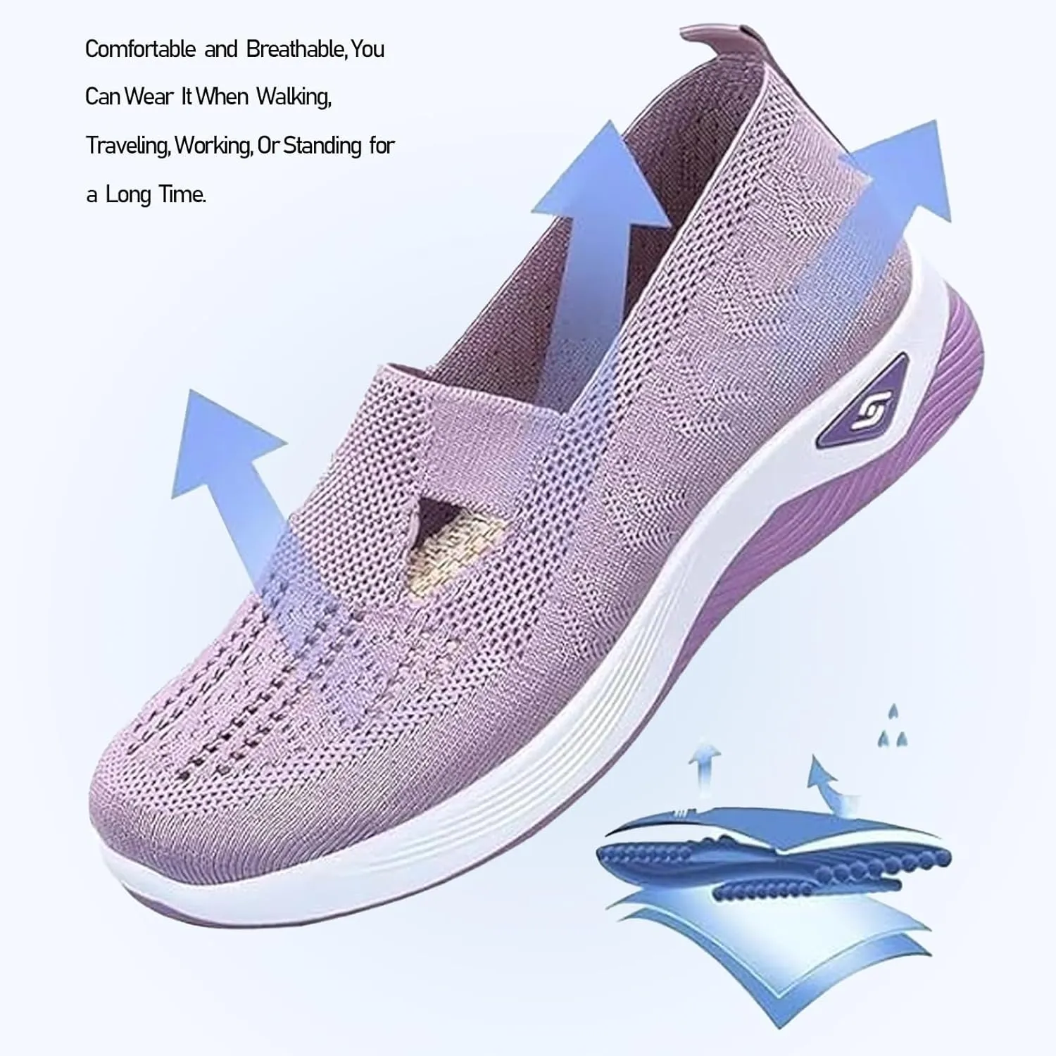 Womens Orthopedic Sneakers Slip on Walking Shoes Breathable Soft Woven Non-Slip Shoe Mesh-Comfortable Lightweight Footwear Arch Support